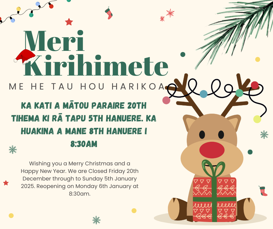 Meri Kirihimete and useful contacts over our closure period