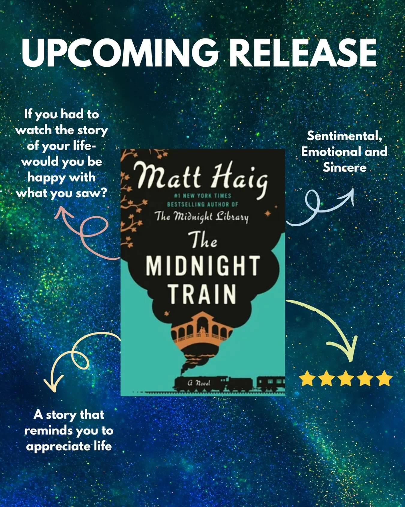 I was very fortunate to receive an advanced copy of The Midnight Train by Matt Haig and I don&rsquo;t say this lightly: I think that book is going to help me live a more authentic life. 

It is a beautiful and tragic story of a man at the end of his 