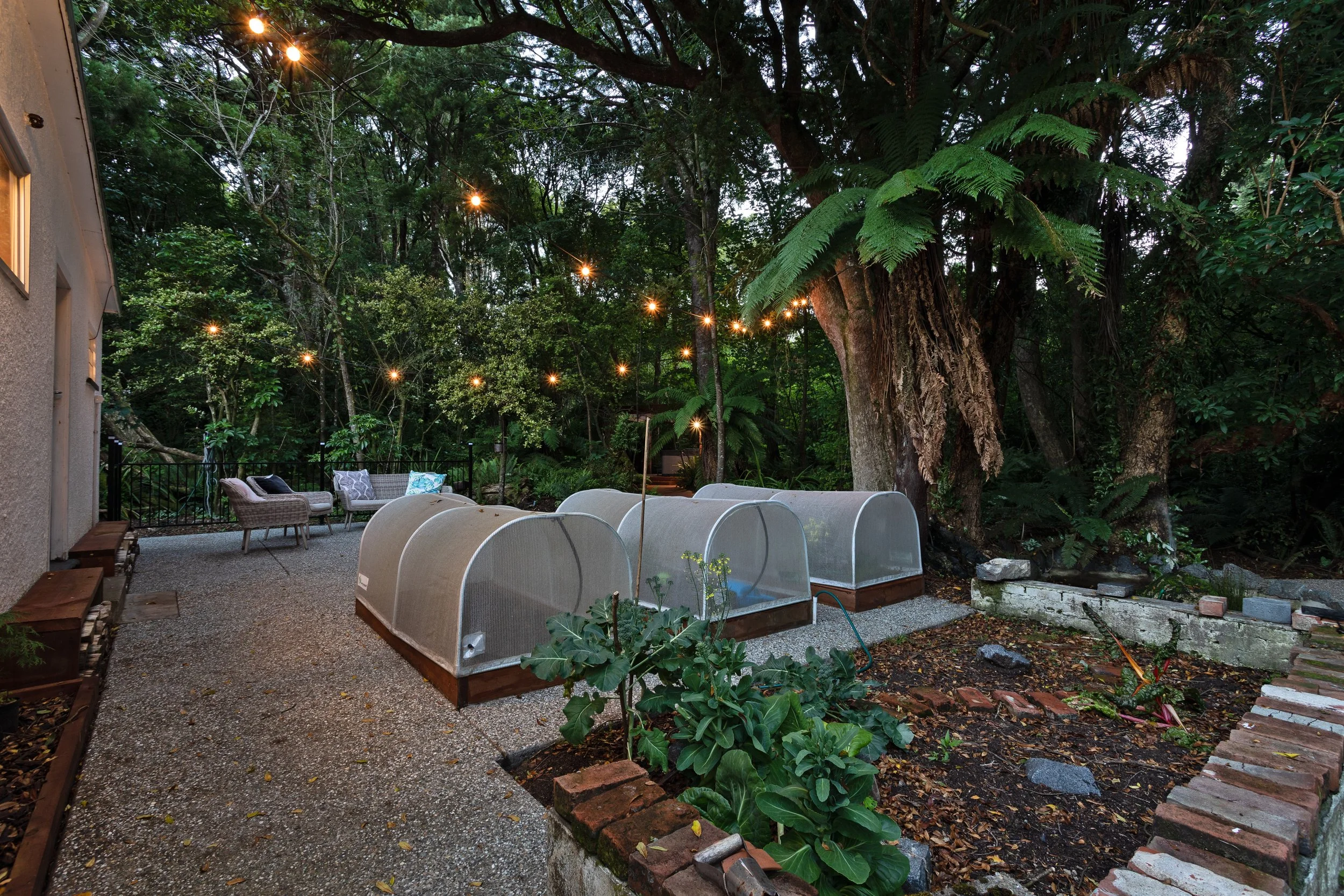 Beautiful backyard patio with exposed concrete to brighten the area.