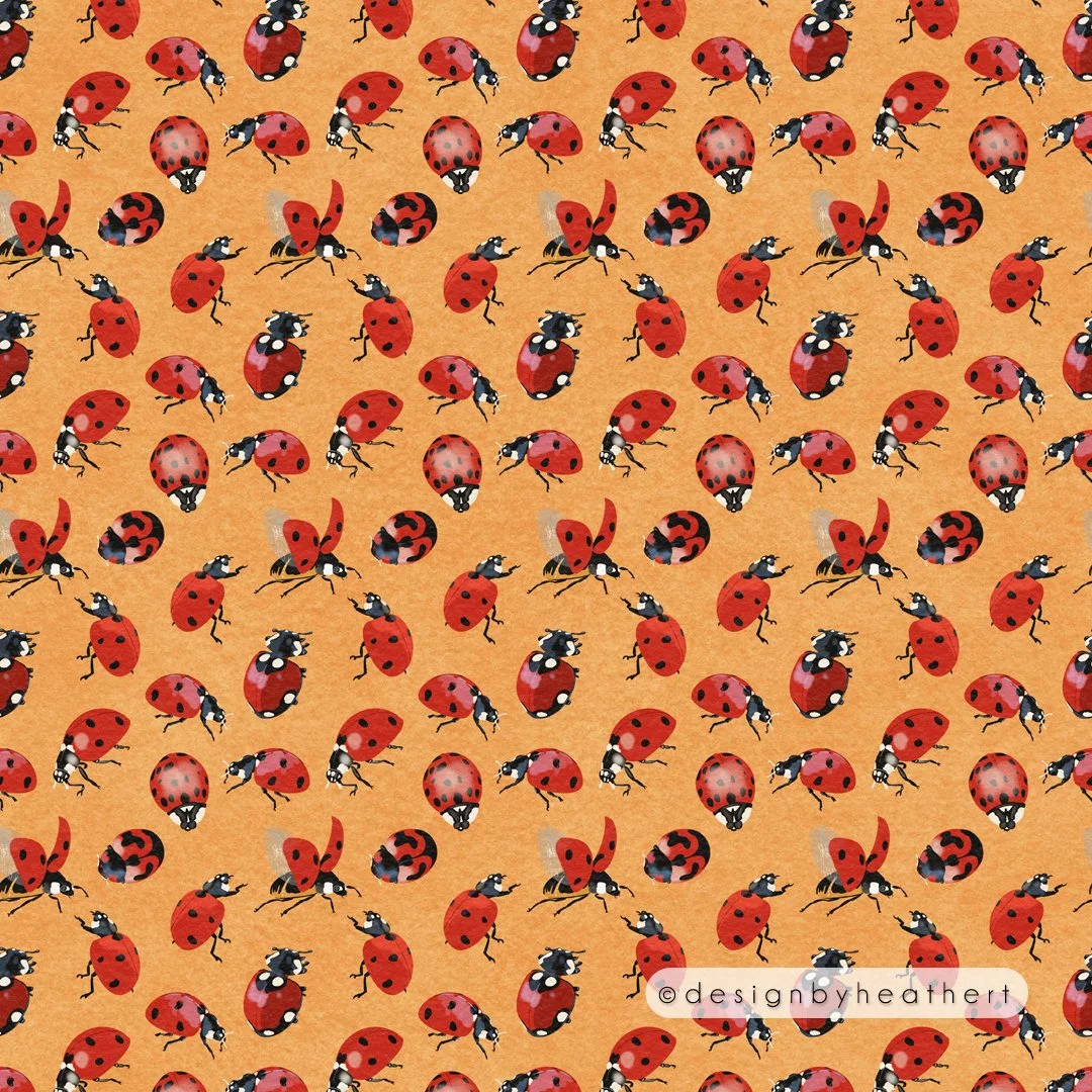 Ladybugs on orange background