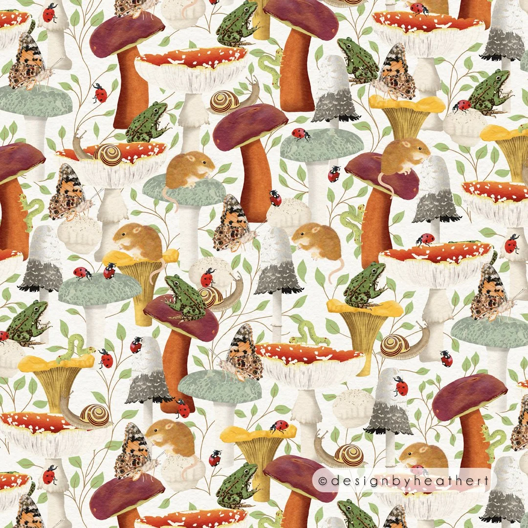 A field of mushrooms and their small inhabitants!