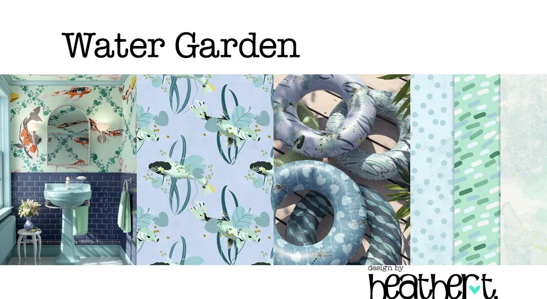 A composite view of all patterns comprising the Water Garden Collection.