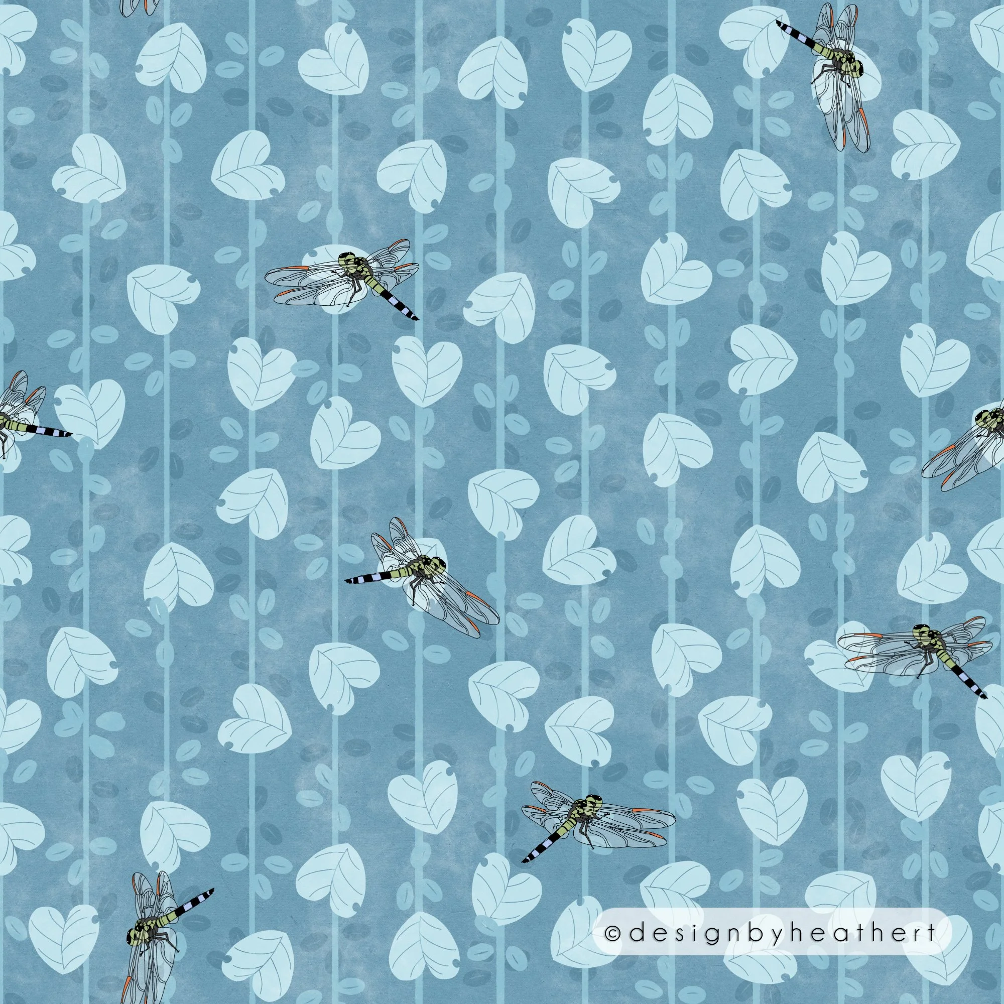 "Koi & Dragonflies" A sort of structured stripe of lily pads and dragonflies.