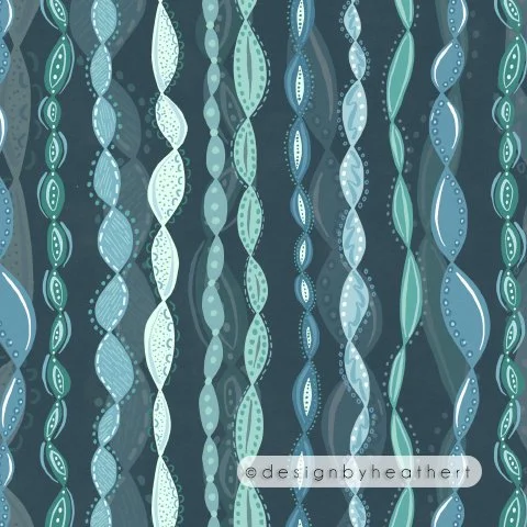 "Wobbly Strands" Stylized decorative version of grasses twisting and twining underwater.
