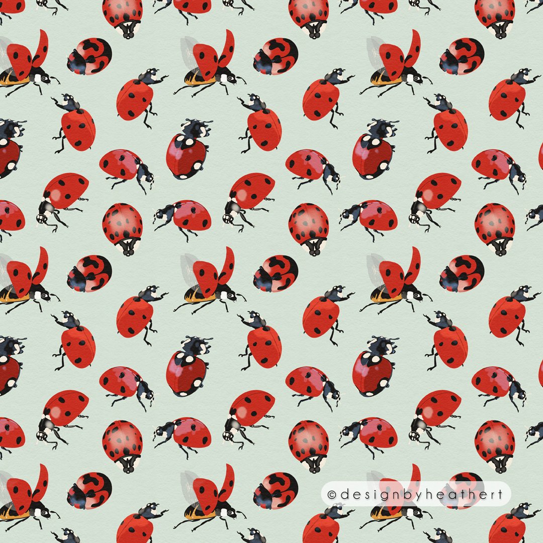 Ladybugs on pale teal background