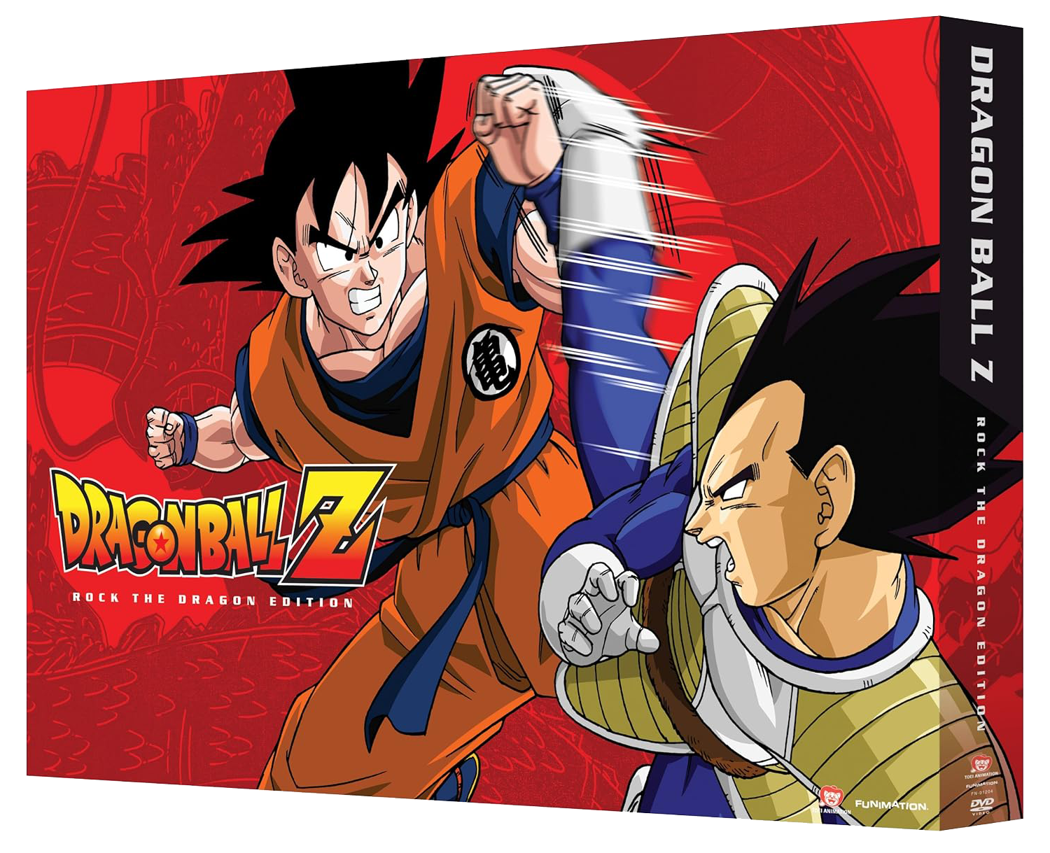 Cover of Dragon Ball Z: Rock the Dragon Edition featuring Goku and Vegeta in combat poses against a red background with dragon imagery.