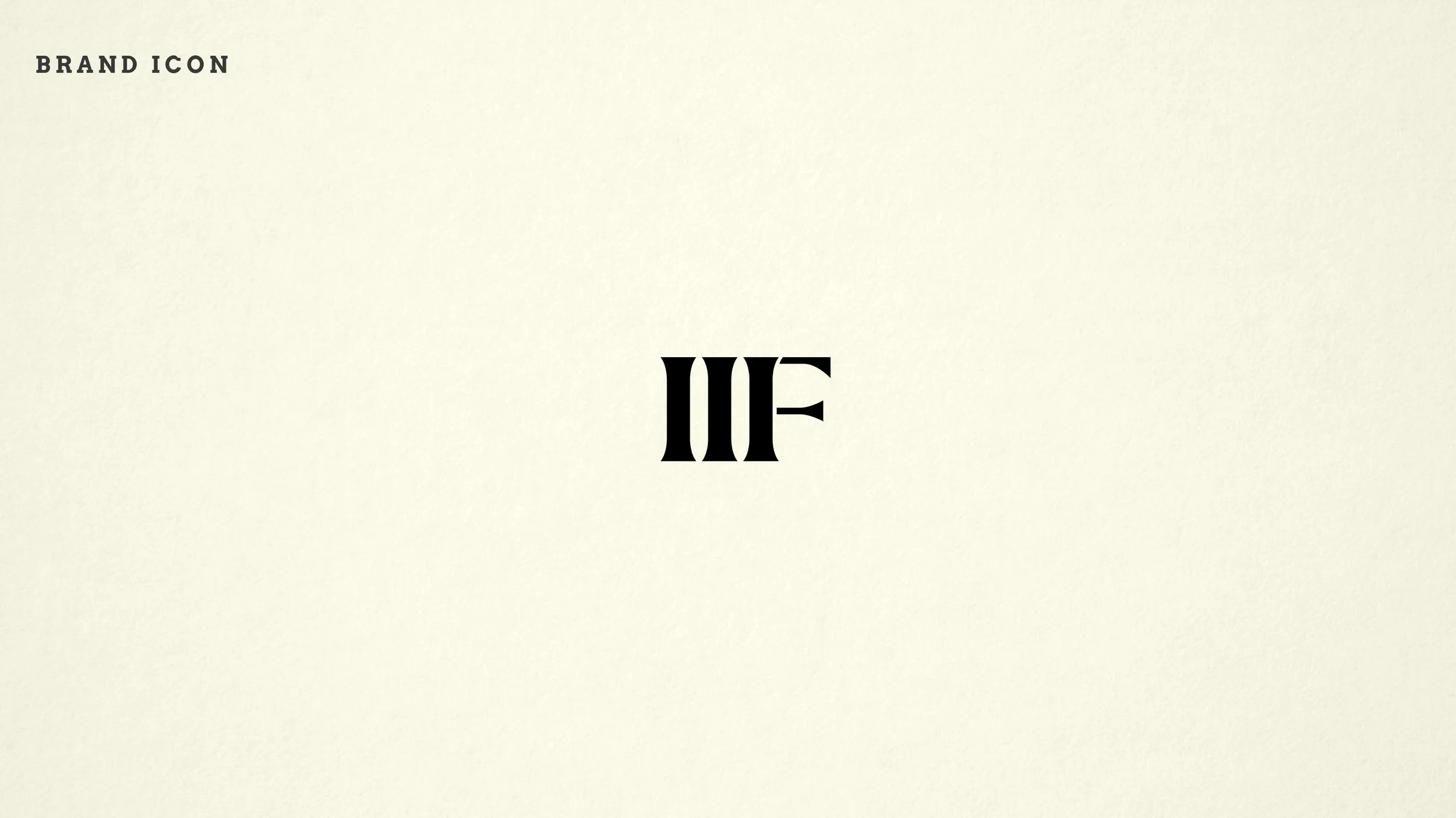 Minimalist brand icon with the Roman numeral IIIF in black on a cream background, labeled as 'BRAND ICON' in the top left corner.
