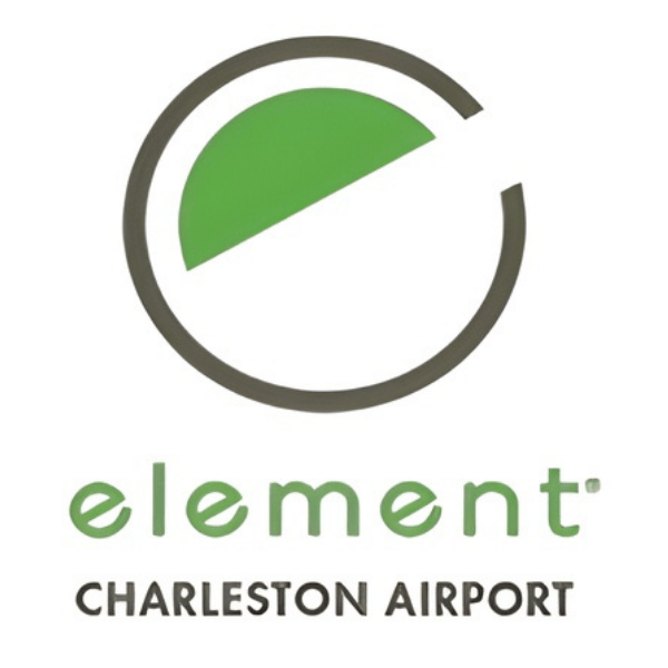 Logo for Element Charleston Airport featuring a circular design with a green segment and the text 'element' in lowercase and 'CHARLESTON AIRPORT' in uppercase.