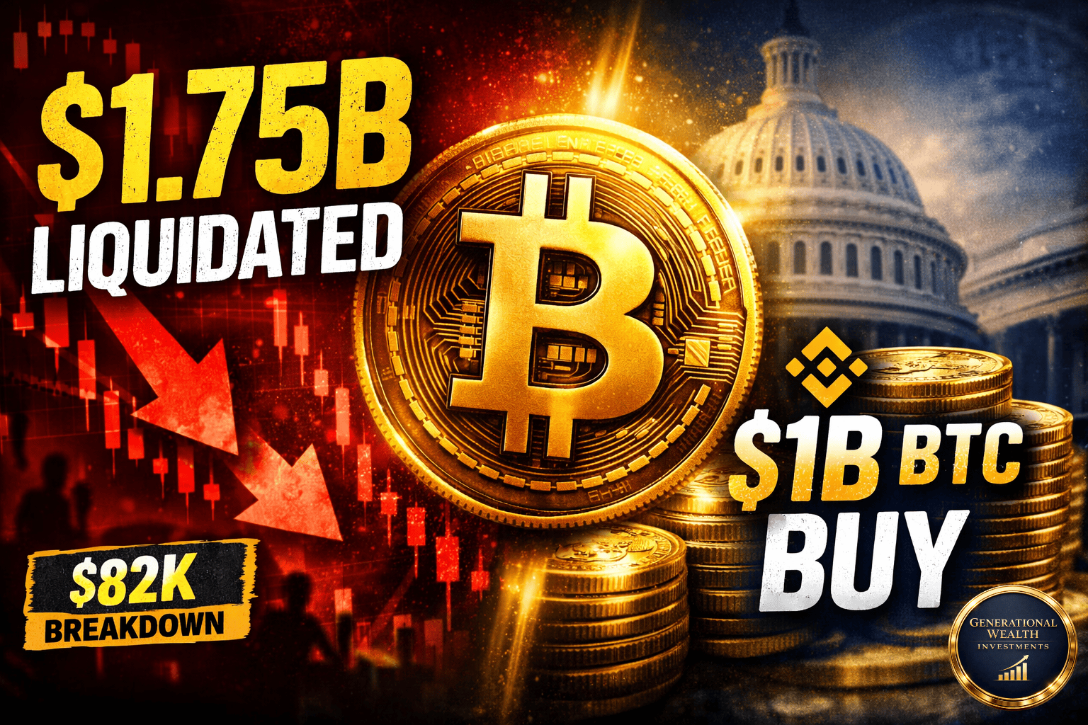 Bitcoin Crashes Below $82,000 as $1.75B Liquidated, Trump Taps Kevin Warsh, and Binance Makes $1B BTC Bet