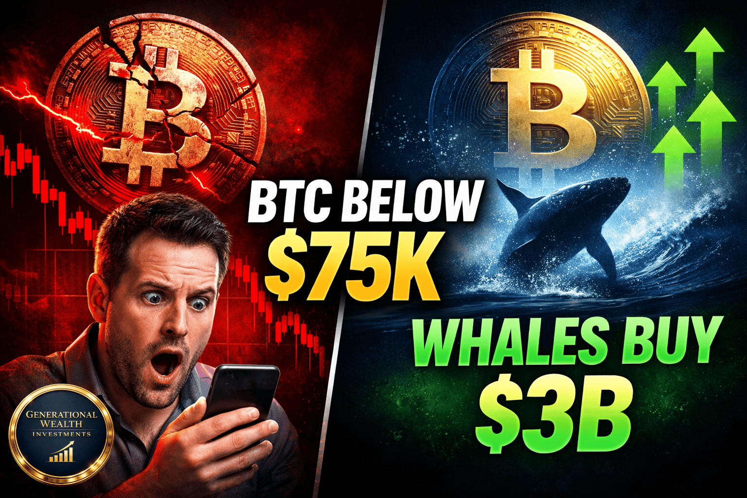 Bitcoin Crashes Below $75,000 as $2.5B in Liquidations Hit Crypto Markets — Whales Buy $3B Amid Chaos