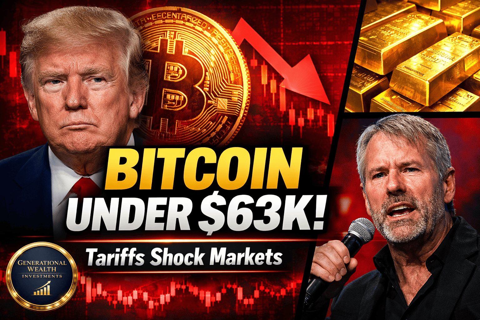 Bitcoin Falls Below $63,000 as Tariffs Shake Markets — Strategy Buys More BTC While Gold Hits New Highs