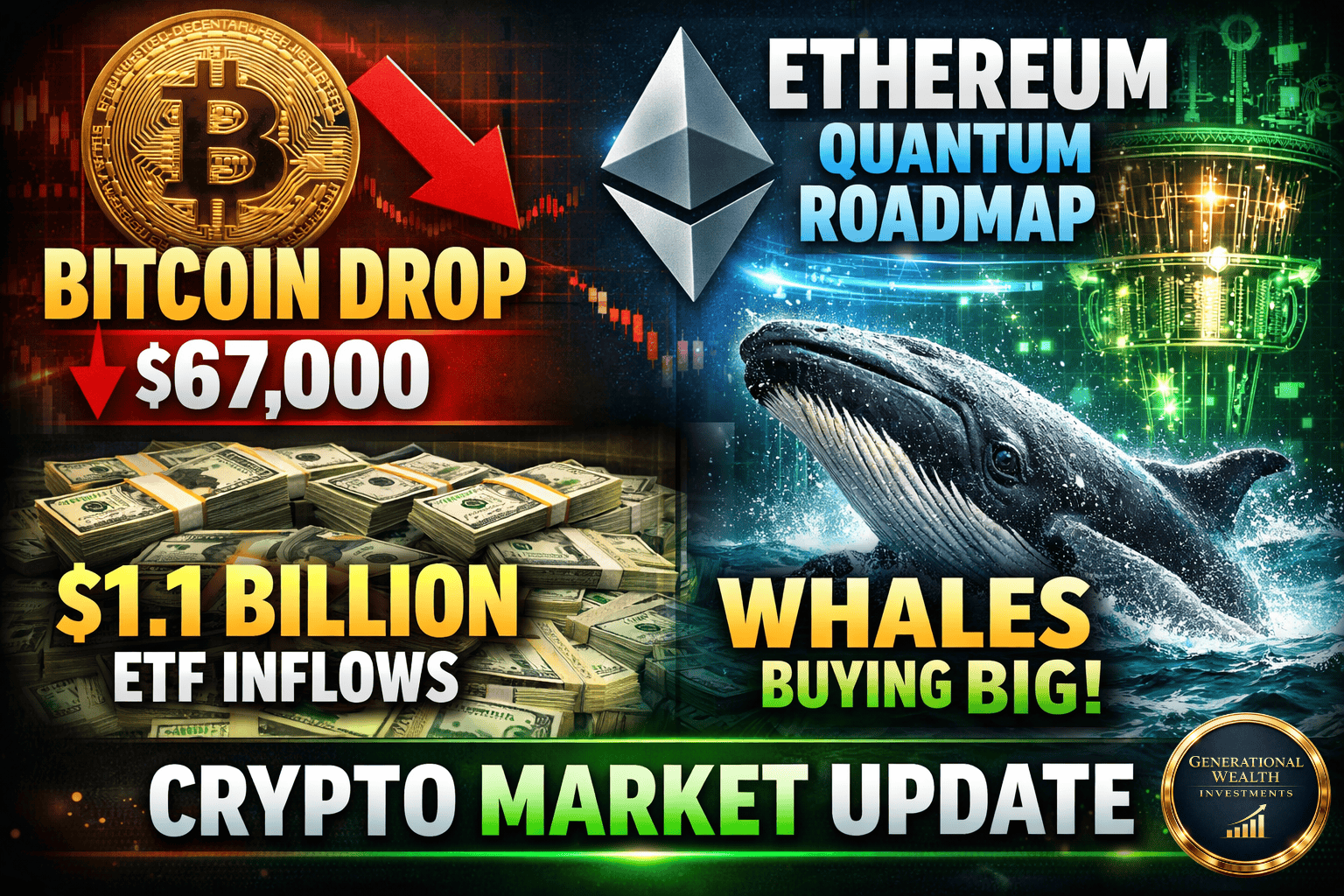 Bitcoin Pullback Meets $1.1B ETF Inflows as Ethereum Unveils Quantum-Proof Roadmap (Crypto Market Update)