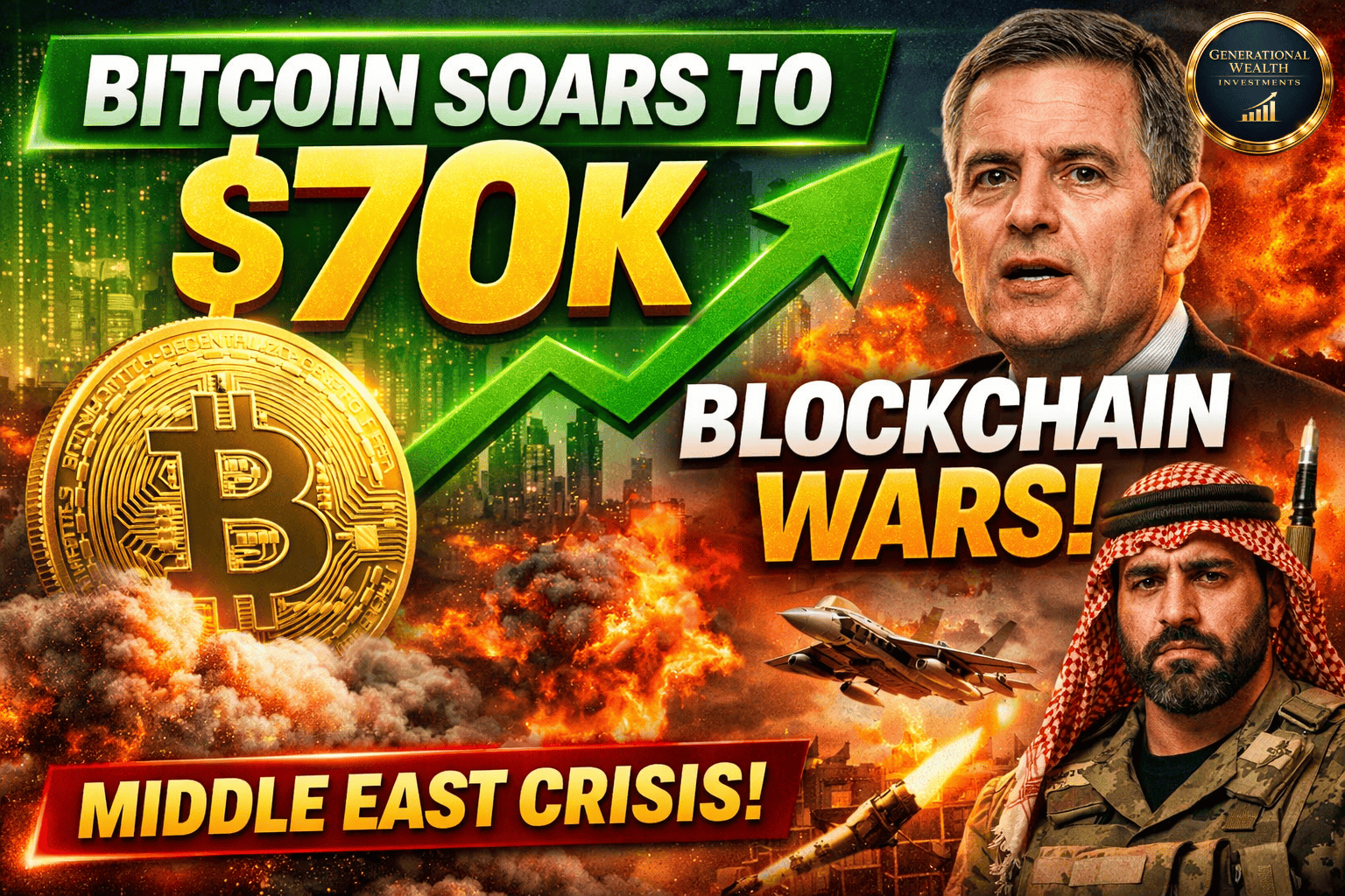 Bitcoin Surges Toward $70,000 Amid Middle East War Fears as Corporate Blockchain Wars Heat Up