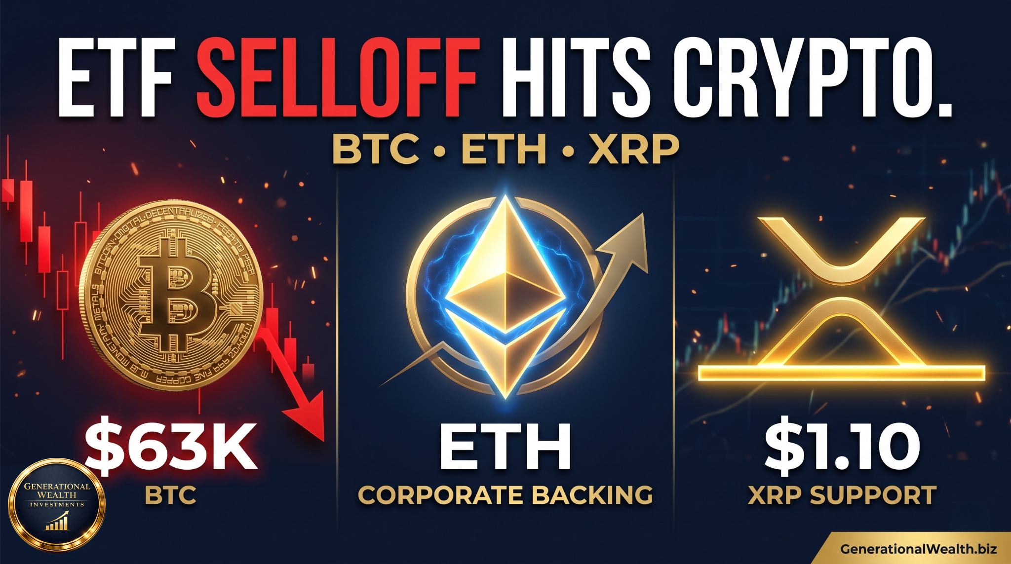 Bitcoin Tests $63,000 as ETF Outflows Mount, Ethereum Lands Corporate Backing, XRP Defends $1.10