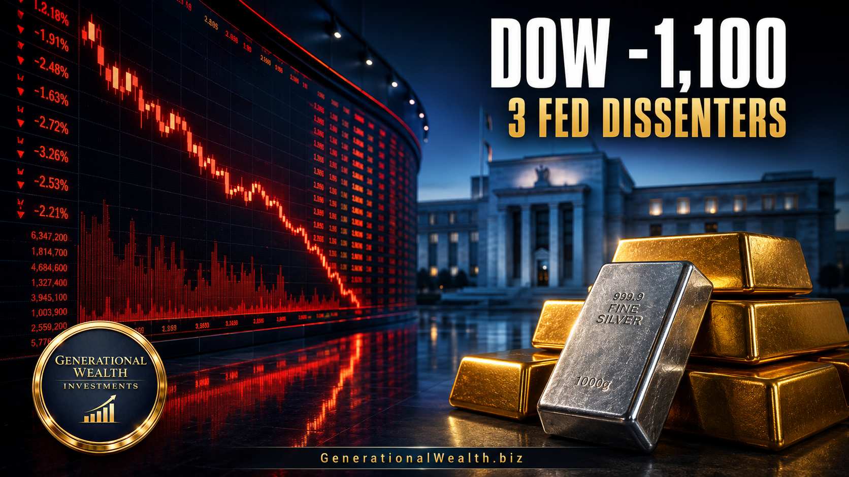 Dow Falls 1,100 Points as 3 Fed Dissenters Push the 30-Year Yield to 2007 Highs