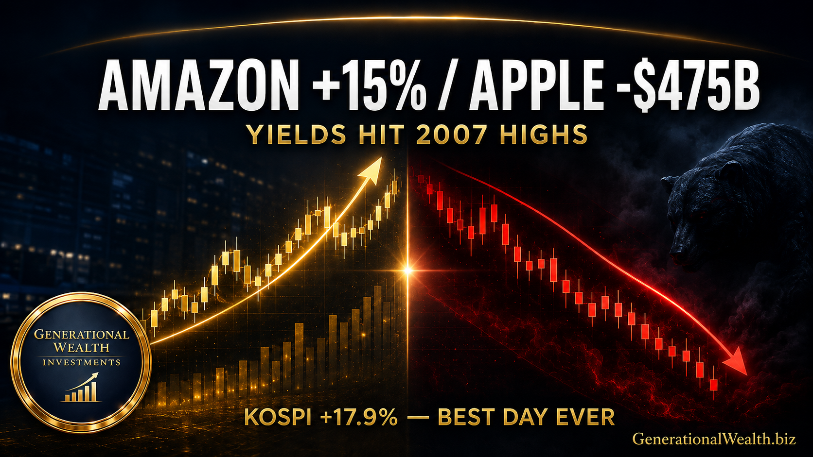 Amazon Surges 15% While Apple Loses $475 Billion — Treasury Yields Hit 2007 Highs