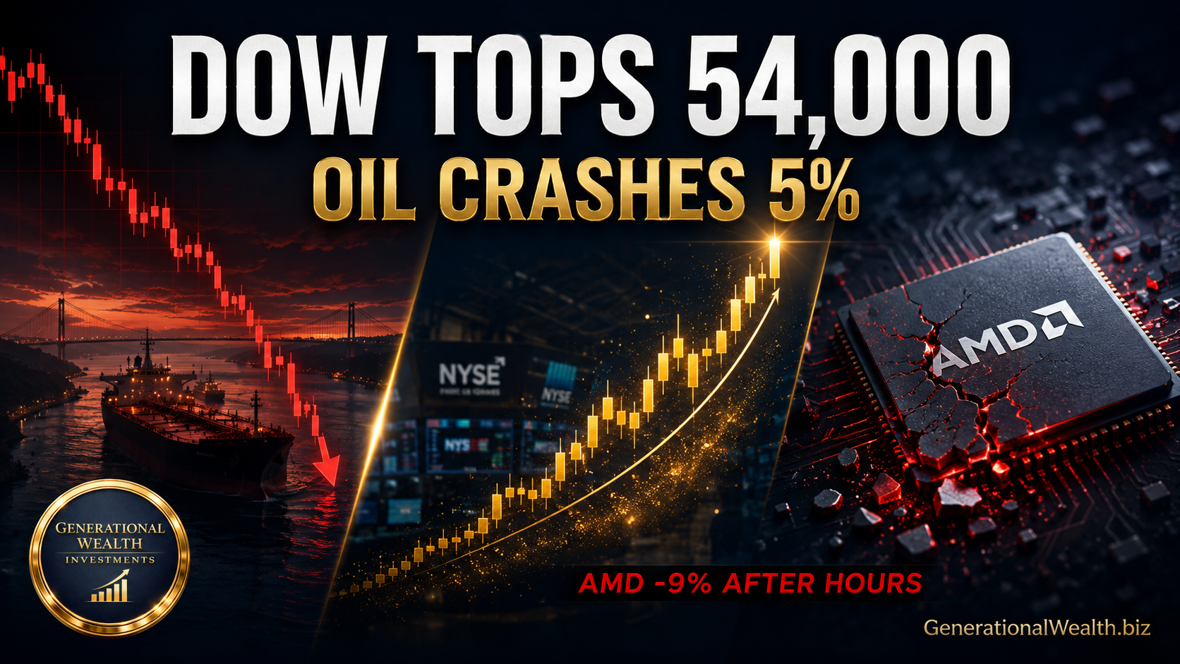 Oil Crashes 5%, Dow Tops 54,000 for the First Time — But AMD and Crypto Missed the Party