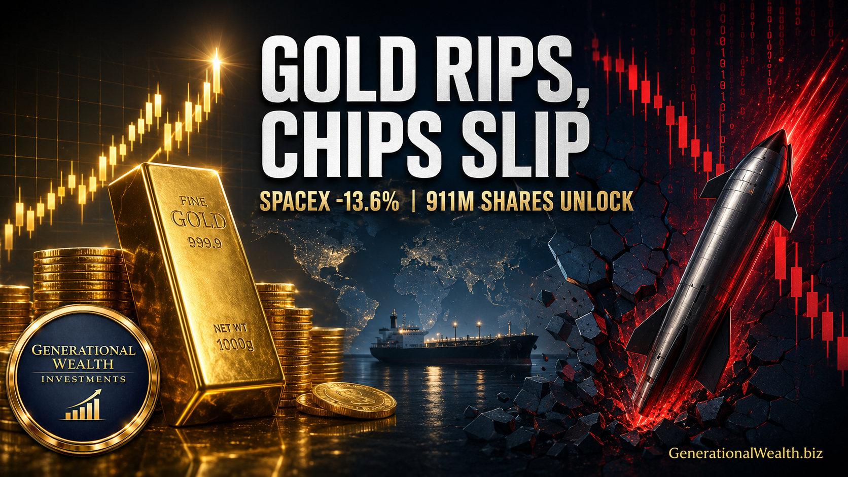 Gold Rips to a 6-Week High as SpaceX Collapses 13.6% Ahead of 911 Million Share Unlock