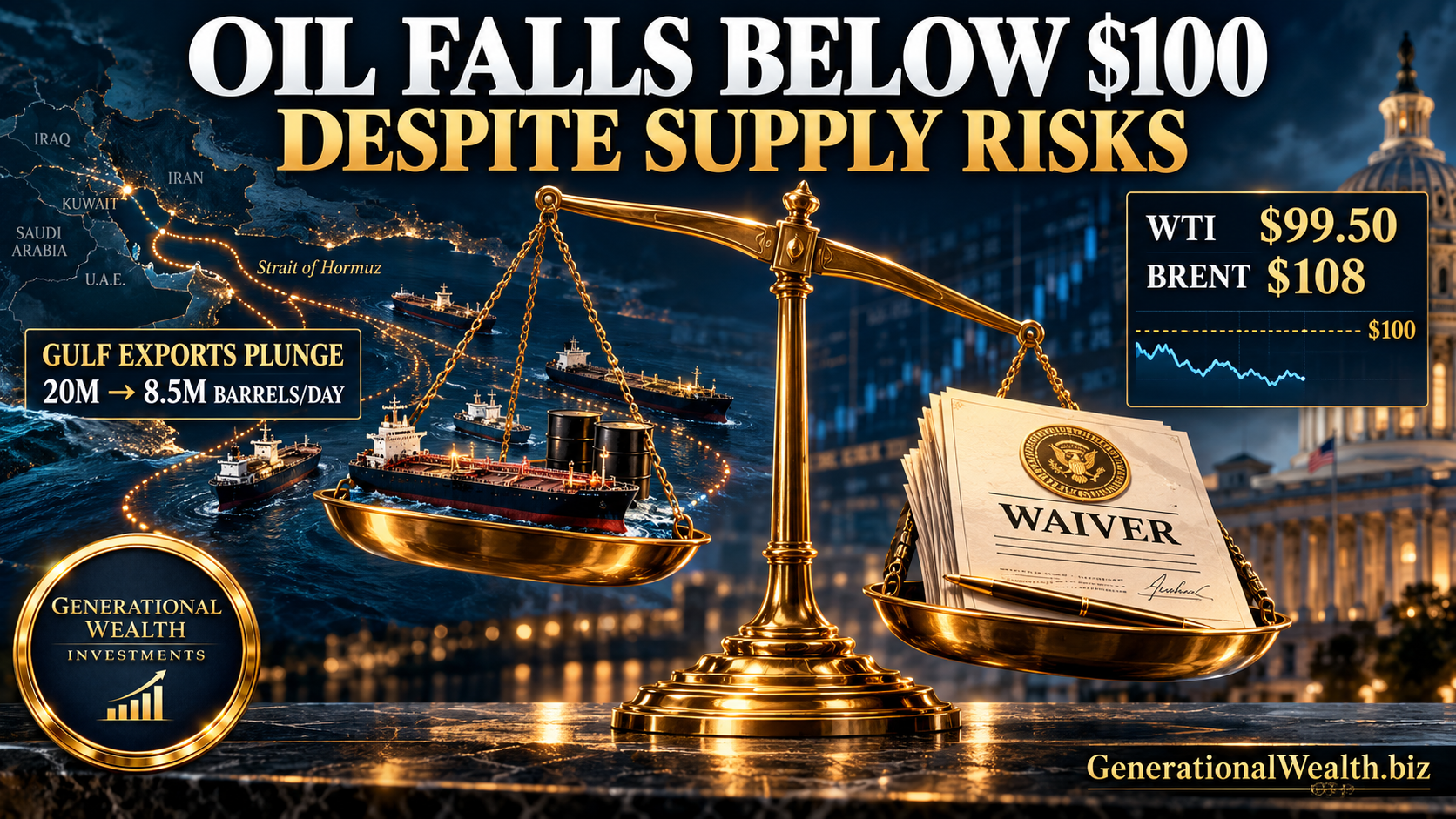Oil Falls Below $100 Despite Massive Supply Risk