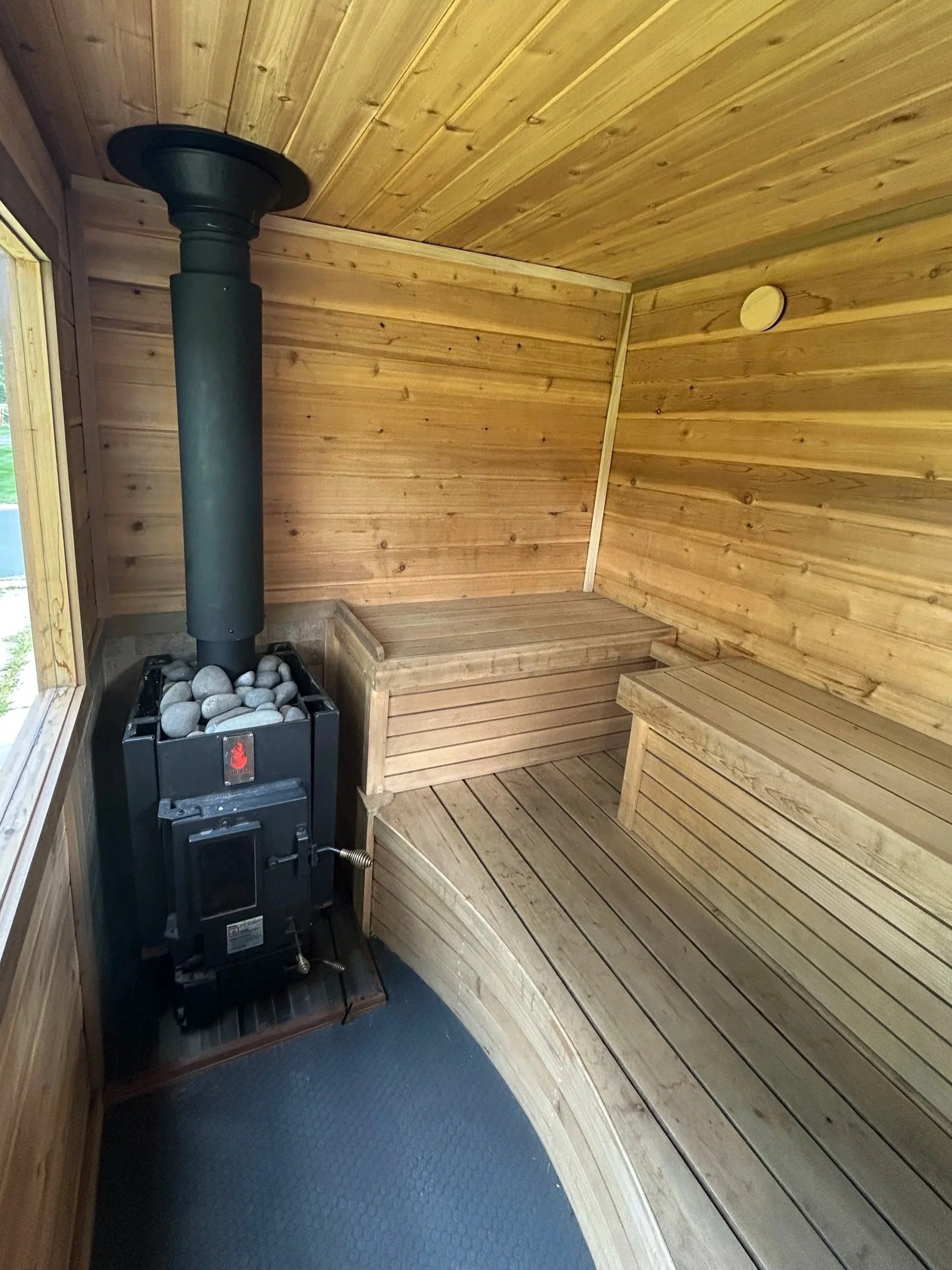 Kuuma stove, and unique U-shaped bench configuration