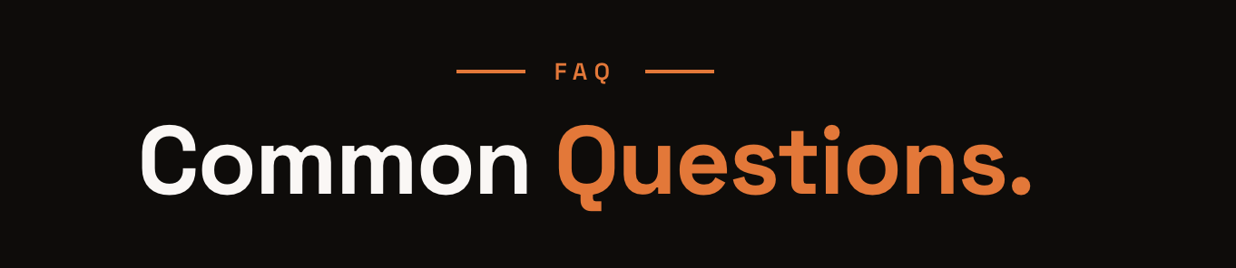 Text on a black background reads 'FAQ Common Questions.'