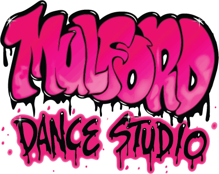 Pink graffiti-style text reads 'MULSORD DANCE STUDIO' with sparkle effects on the letters.