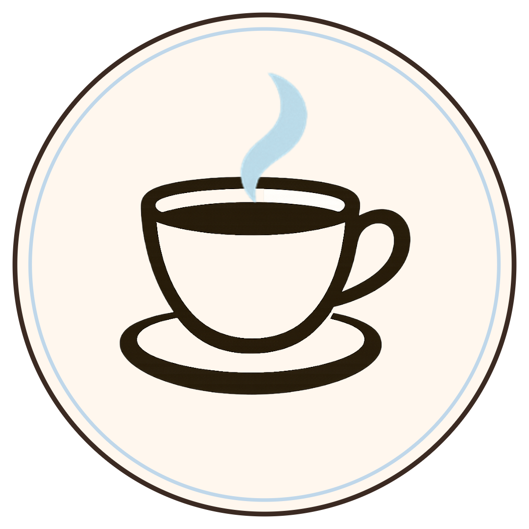 The Coffee Shop Co Logo - Illustration of a steaming cup of coffee on a saucer.