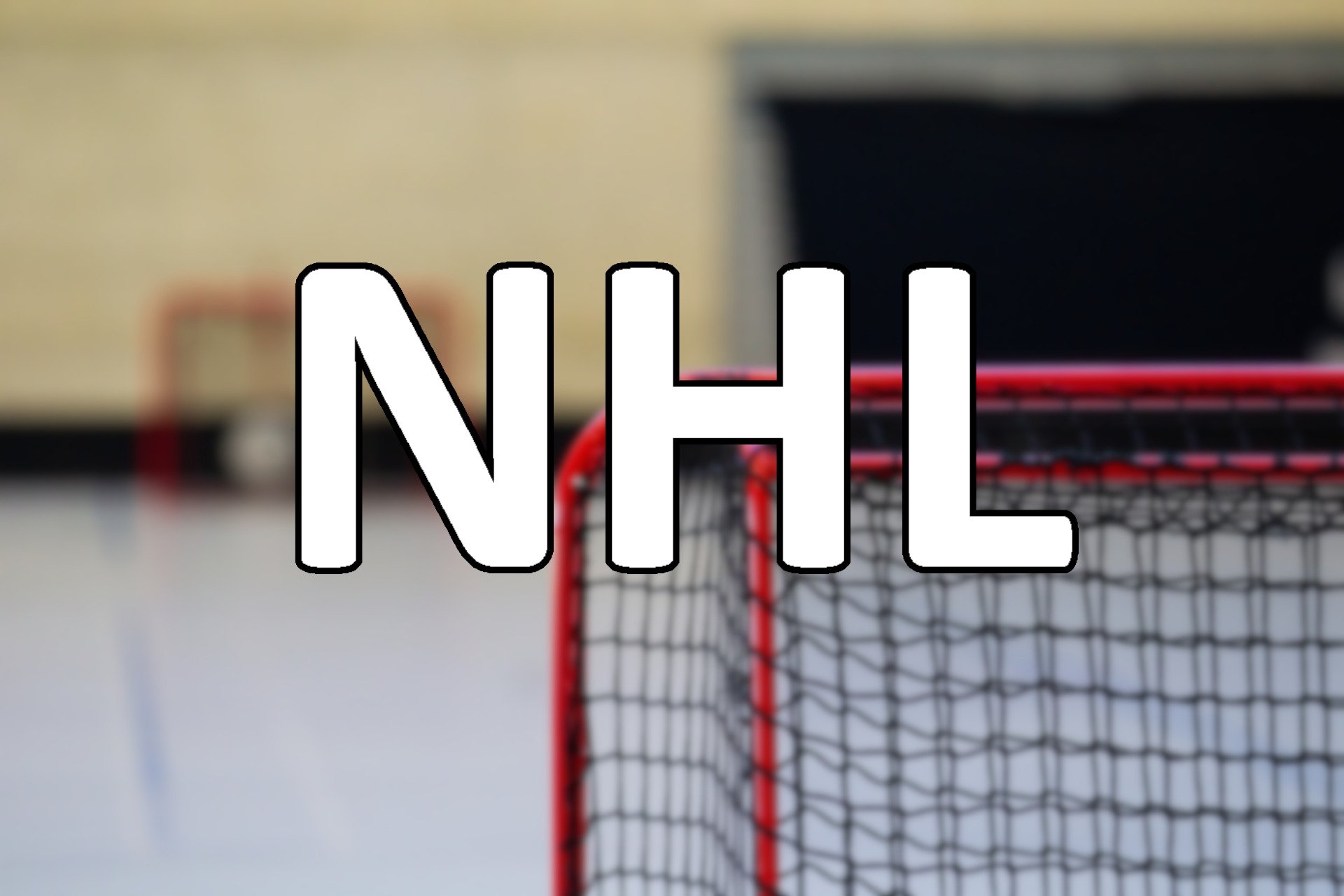 Bubble hockey table with the word 'NHL' overlaid