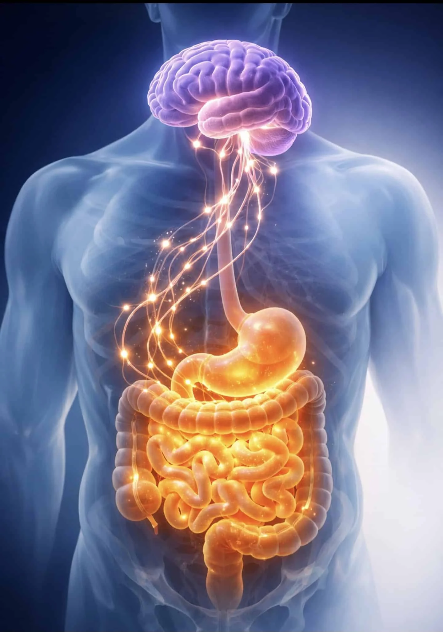 Gut-brain connection showing digestive system linked to brain for weight management