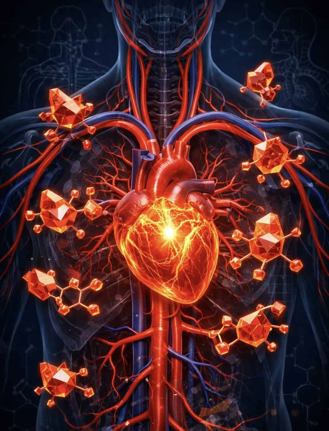 Illustration of heart and circulatory system showing capsaicin's cardiovascular health benefits