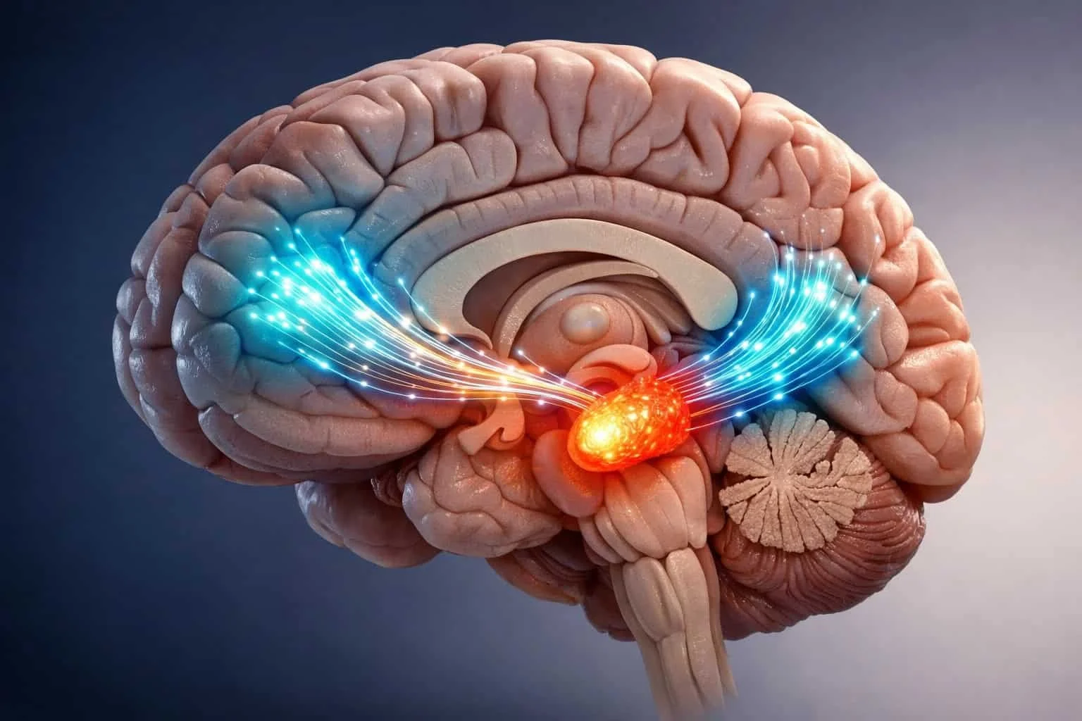 Brain diagram showing amygdala and prefrontal cortex neural pathways involved in courage