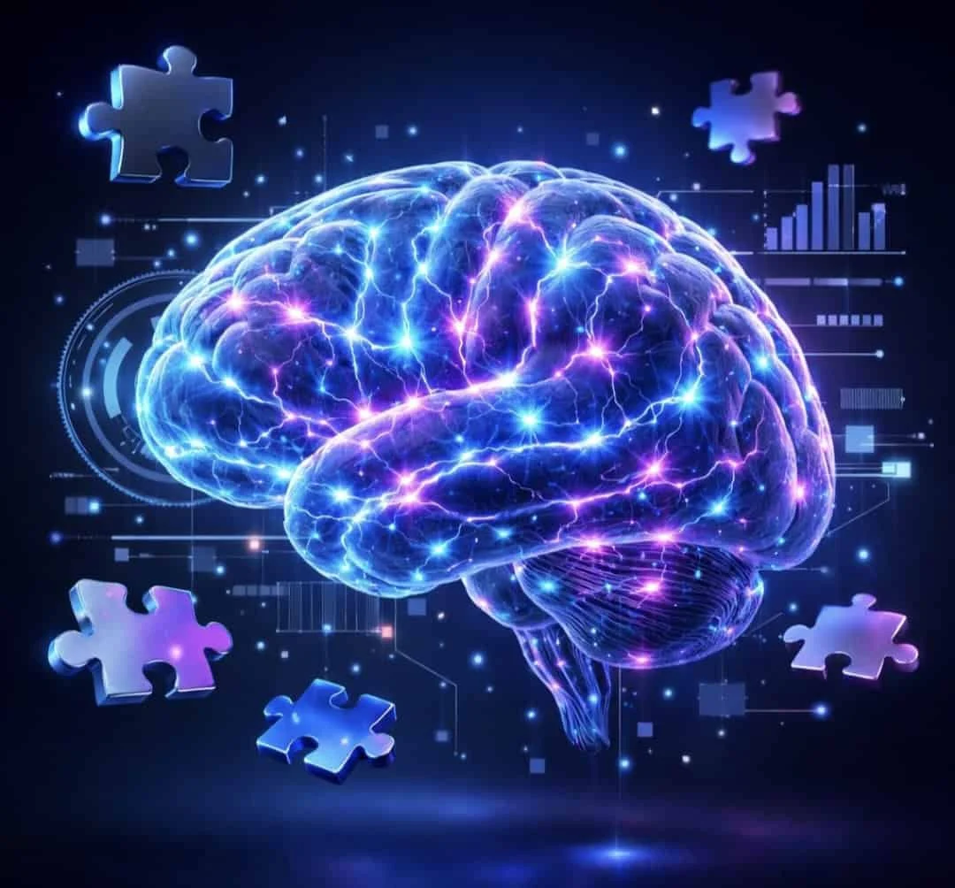 Brain with glowing neural pathways showing neuroplasticity and cognitive training connections