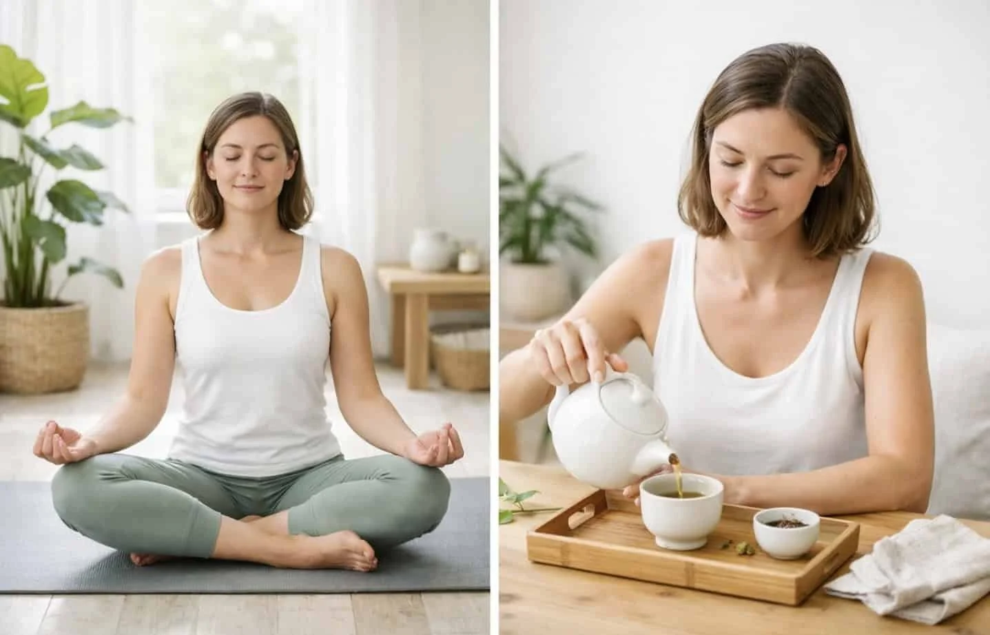 Calm mindfulness meditation and focused daily activities building mental resilience