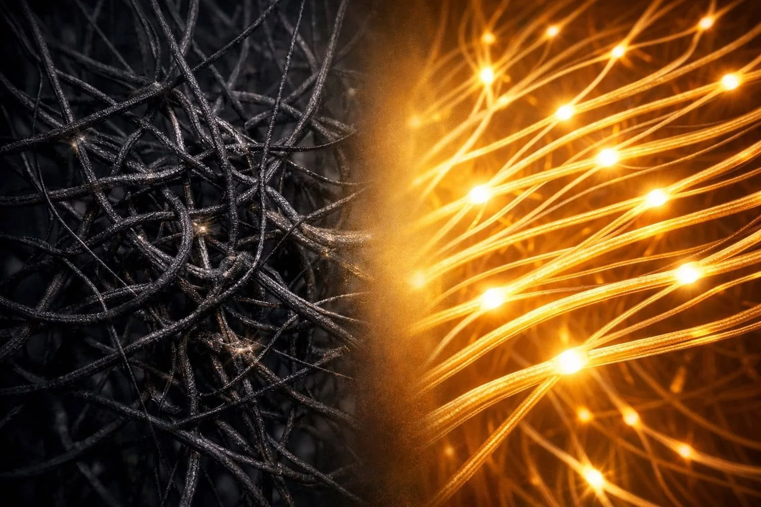 Neural pathway transformation from chaotic to organized showing brain rewiring for courage