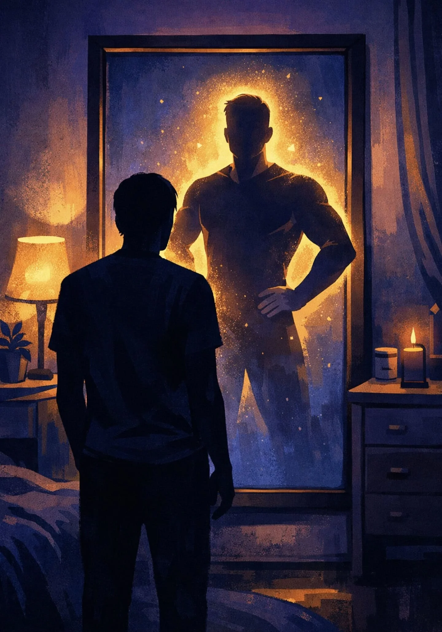 Person viewing confident reflection in mirror representing mindset transformation and growth