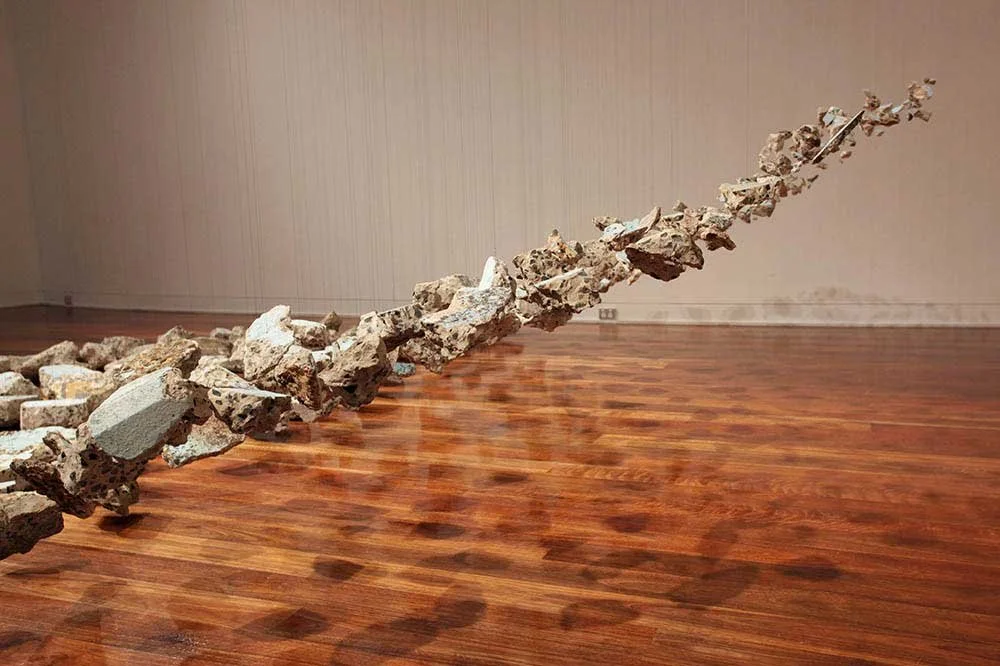 Pool, the Alchemy of Blue, 2013 (detail), foraged concrete, piano wire, fishing line, nails, metal grille, approximately 4.7 metres