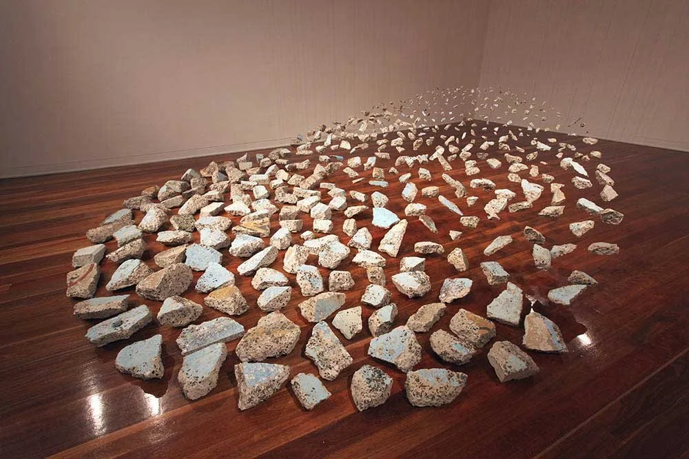 Pool, the Alchemy of Blue, 2013, foraged concrete, piano wire, fishing line, nails, metal grille, approximately 4.7 metres