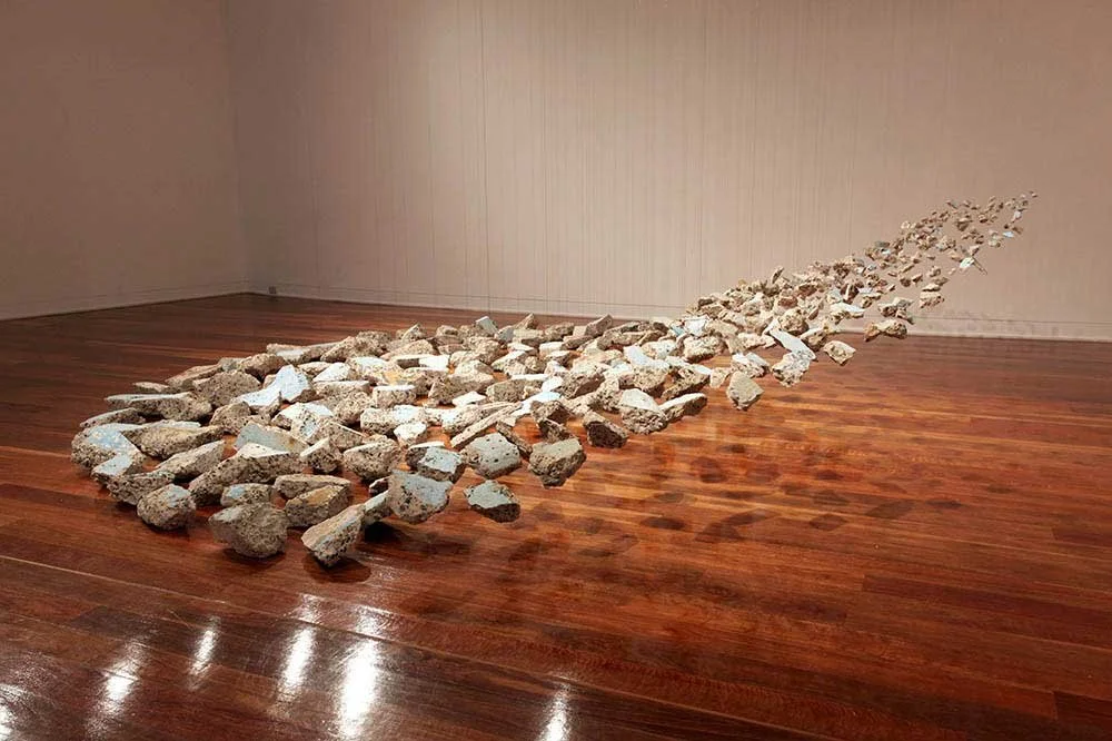 Pool, the Alchemy of Blue, 2013, foraged concrete, piano wire, fishing line, nails, metal grille, approximately 4.7 metres