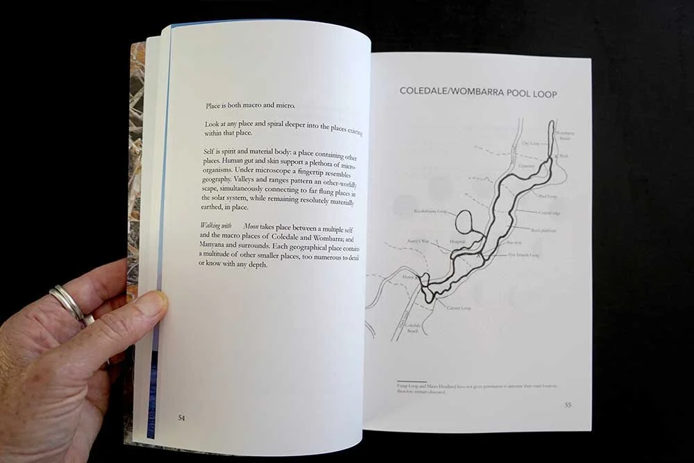Open book showing a map of the Coledale/Wombarra Pool Loop and text describing geometric and ecological concepts.
