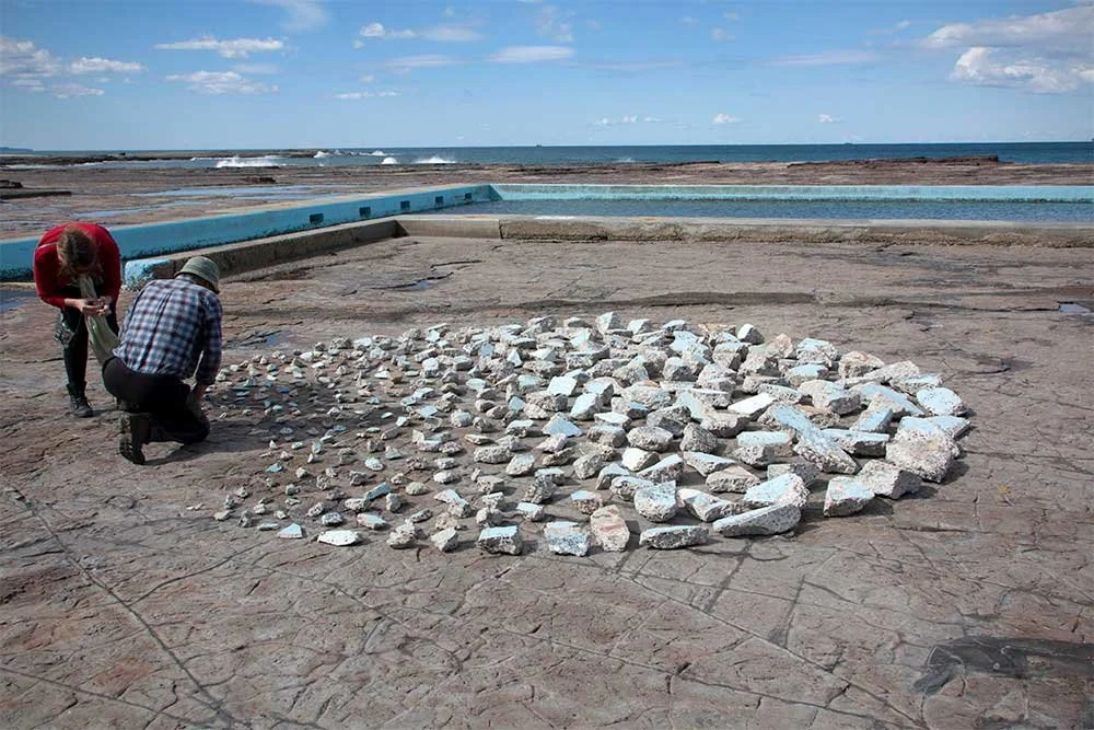 Full (Blue) Moon, Coledale rock platform, 31 August 2012 (construction), foraged sea-pool concrete, humans, approximately 4.7 metres