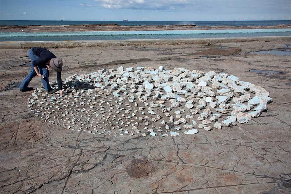 Full (Blue) Moon, Coledale rock platform, 31 August 2012 (with artist), foraged sea-pool concrete, humans, approximately 4.7 metres
