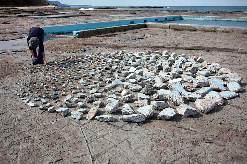 Full (Blue) Moon, Coledale rock platform, 31 August 2012 (with artist), foraged sea-pool concrete, humans, approximately 4.7 metres