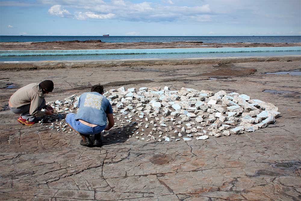 Full (Blue) Moon, Coledale rock platform, 31 August 2012 (construction), foraged sea-pool concrete, humans, approximately 4.7 metres