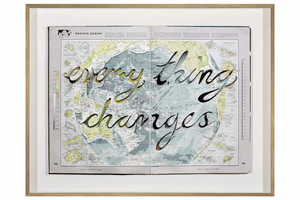 Everything Changes 2017, hand carved atlas, 67 x 52 cm