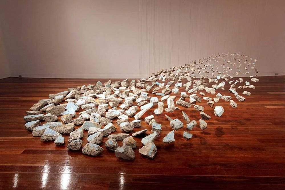 Pool, the Alchemy of Blue, 2013, foraged concrete, piano wire, fishing line, nails, metal grille, approximately 4.7 metres