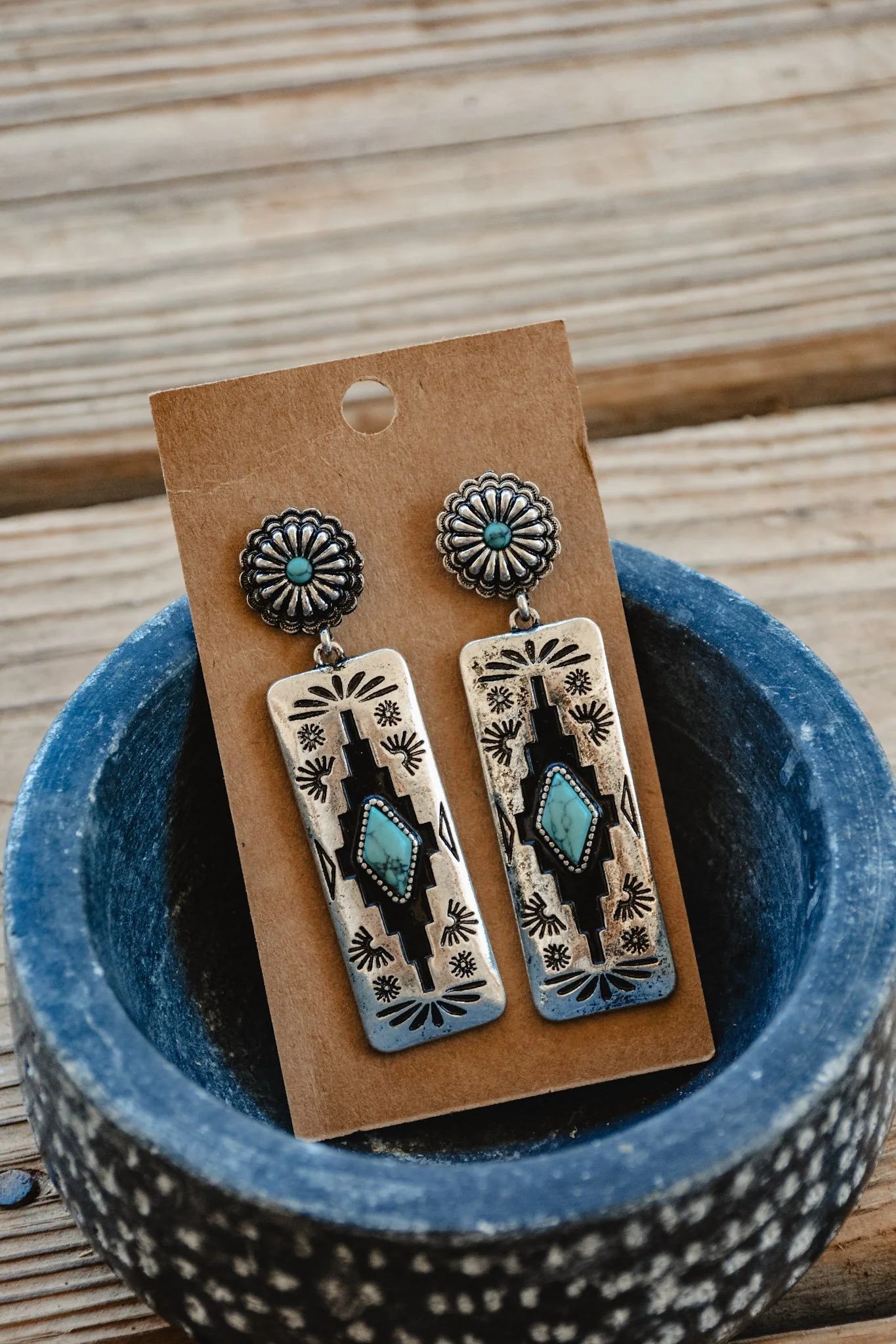 Western Rectangle Aztec Stud Earrings