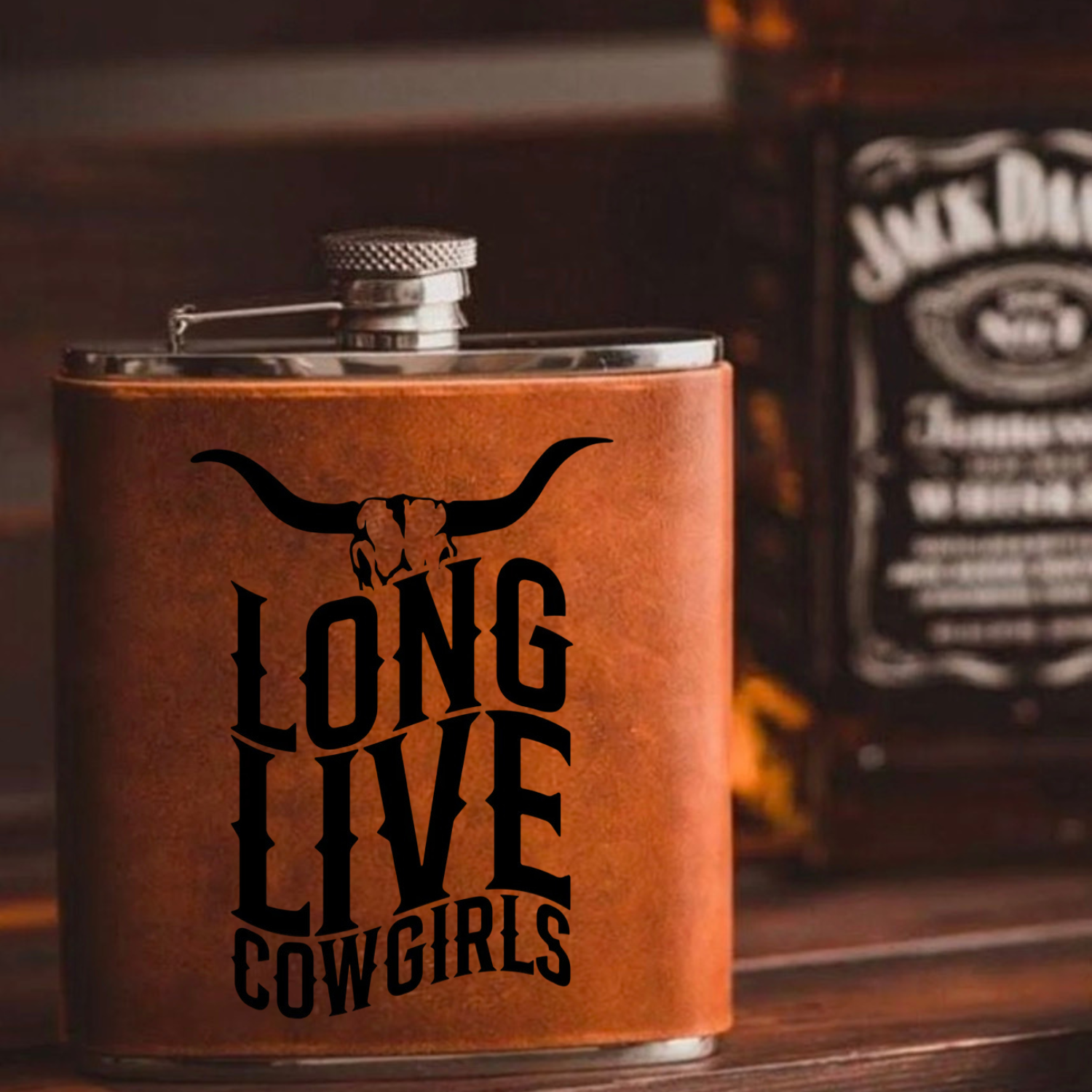 Long Live Cowgirls Leather Flask