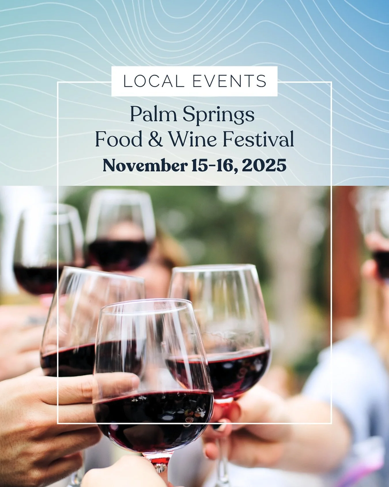 🌴✨🍷Raise a glass to 
one of the desert&rsquo;s tastiest traditions: 
the Palm Springs Food &amp; Wine Festival! 
@psfoodandwine 

This annual festival will feature:

👨&zwj;🍳 celebrity chefs
🍷 fine wine
🎤 live music
✨ And more!

Don&rsquo;t miss