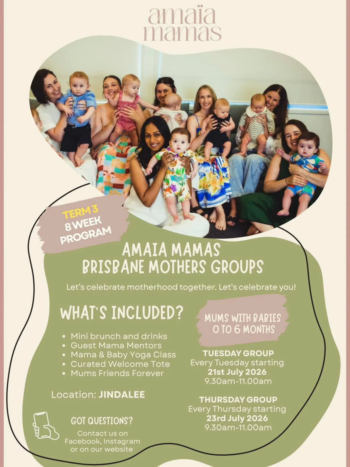 Term 3 of Ama&iuml;a Mamas is officially here and if you have been watching, wondering, almost booking and talking yourself out of it this is your moment. 

Eight weeks. Two groups. Tuesday and Thursday mornings at Sol Space Yoga &amp; Pilates in Jin