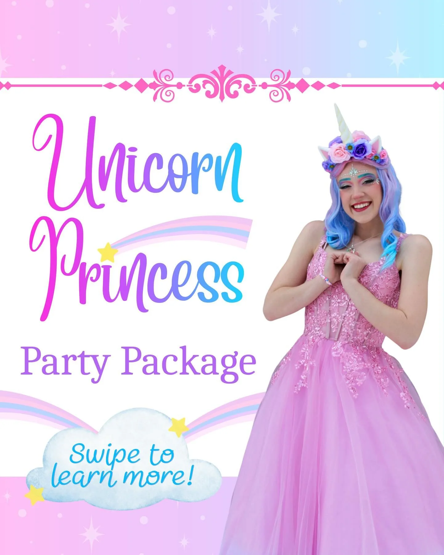 Introducing the Unicorn Princess Package! 🦄

Featuring lots of glittery makeup and a dynamic dance party, this package will make your little one shine like rainbows! 🌈

Want to learn more? DM me to ask a question or get your booking started today! 